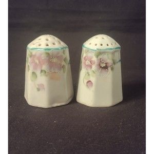 Set of Hand Painted Vintage Porcelain Floral Salt & Pepper